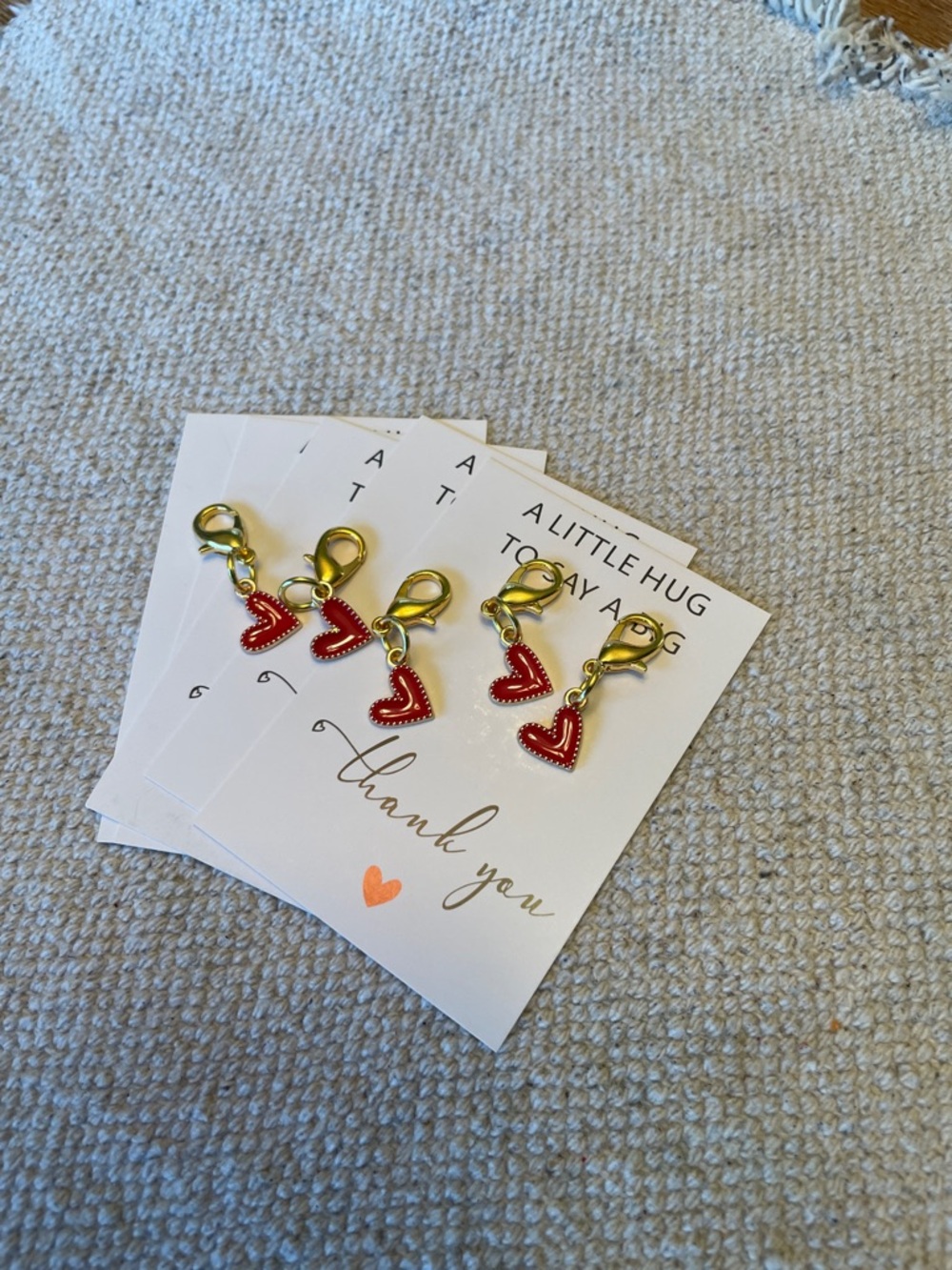 Gold Red Heart Charm Clip-On / Thank you cards (Set of 5)